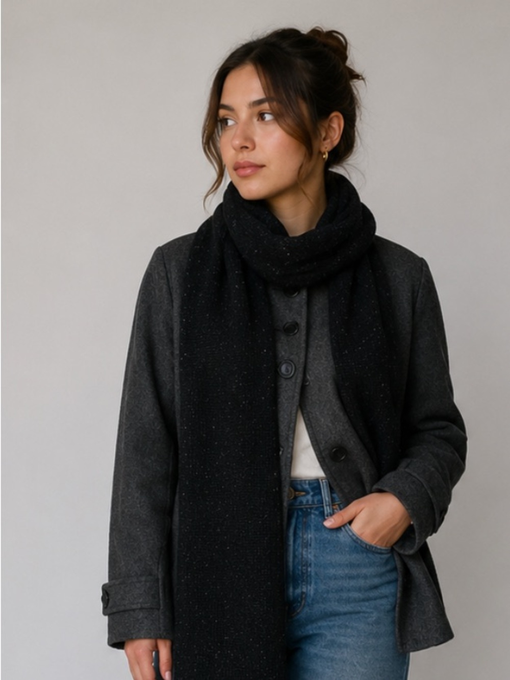 Banana Republic Wool Silk Blend Black Flecked Spackled Knit Scarf‎